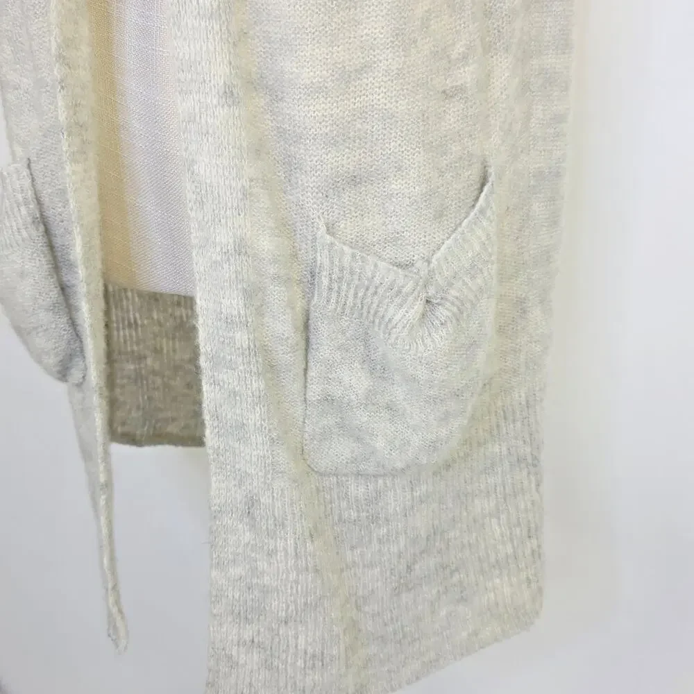 Lucky Brand Sweater Vest Small Gray Wool Blend Open Front Long Pockets Boho Chic